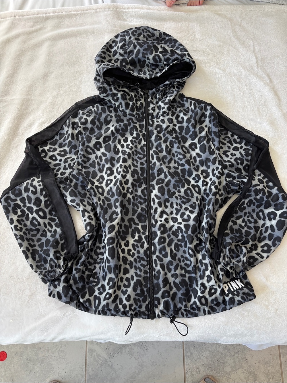 PINK Victoria's Secret Gray & Black Leopard Hooded Bomber Jacket